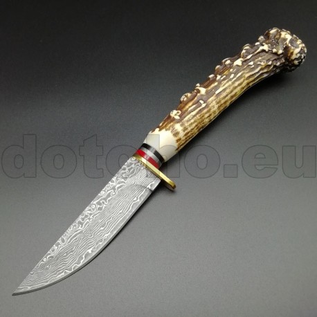 HK19 Hunting knife - damask style, hilt - imitation bone